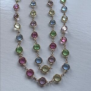 Station Necklace with Pastel Multi Colored Crystals 30”
